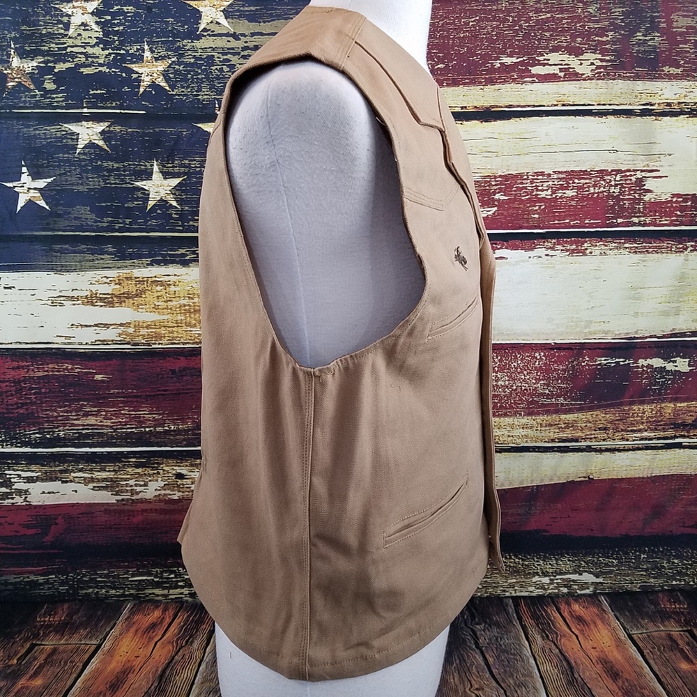 WYOMING TRADERS MENS OVERSIZED BRONCO CANVAS VEST - TAN - Picture 4 of 6